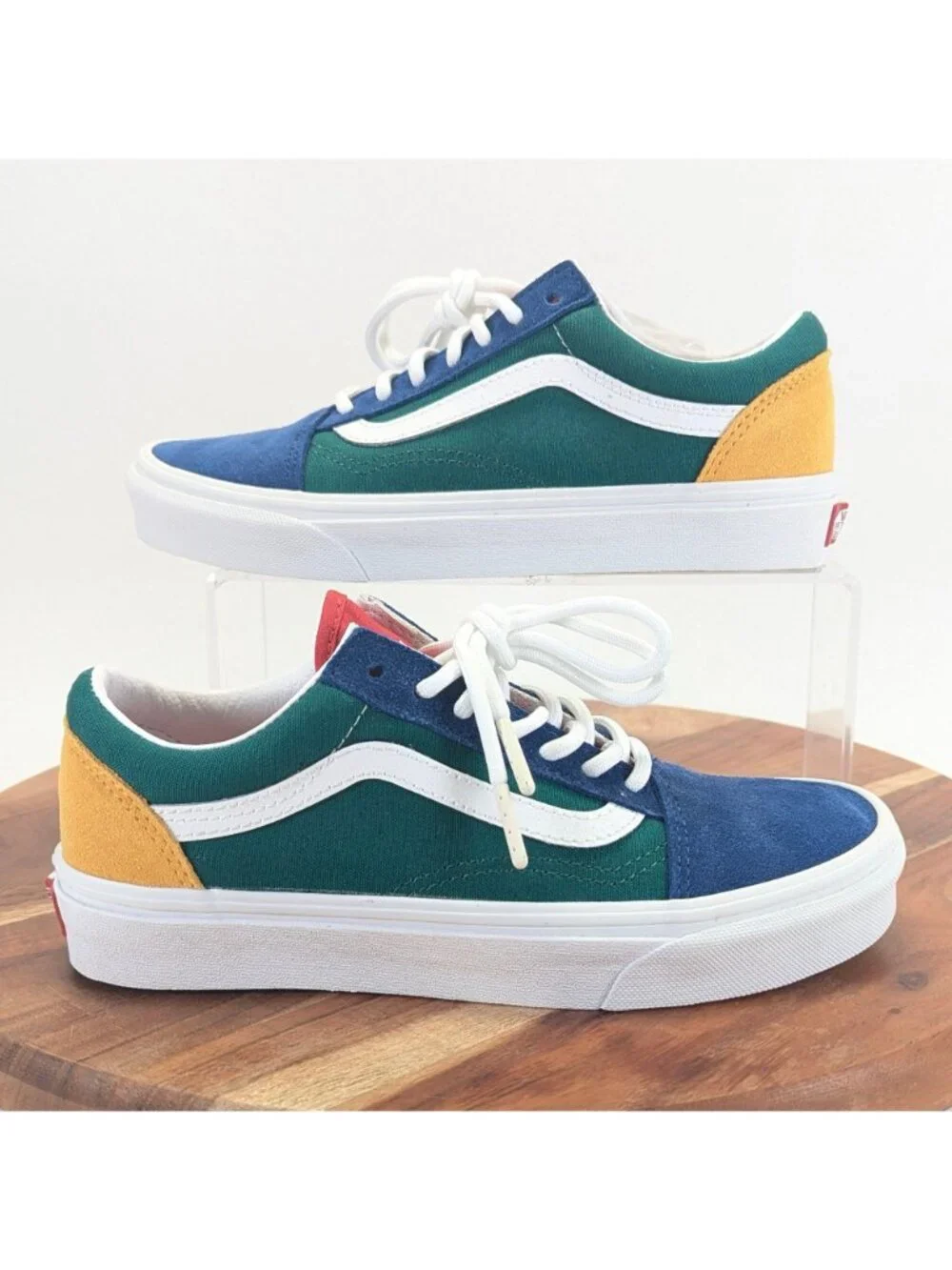 Vans Old Skool Low Sneakers Green Blue Yellow Colorblock Mens 5 Womens 6.5 NWT
